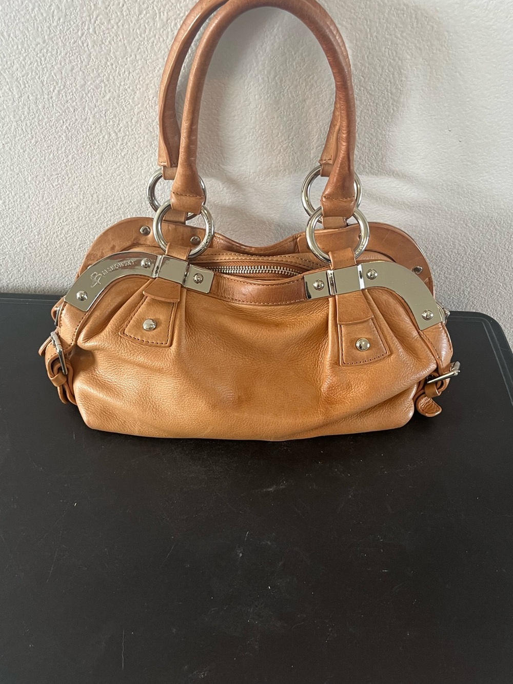 Makowsky Tan Leather Satchel Handbag